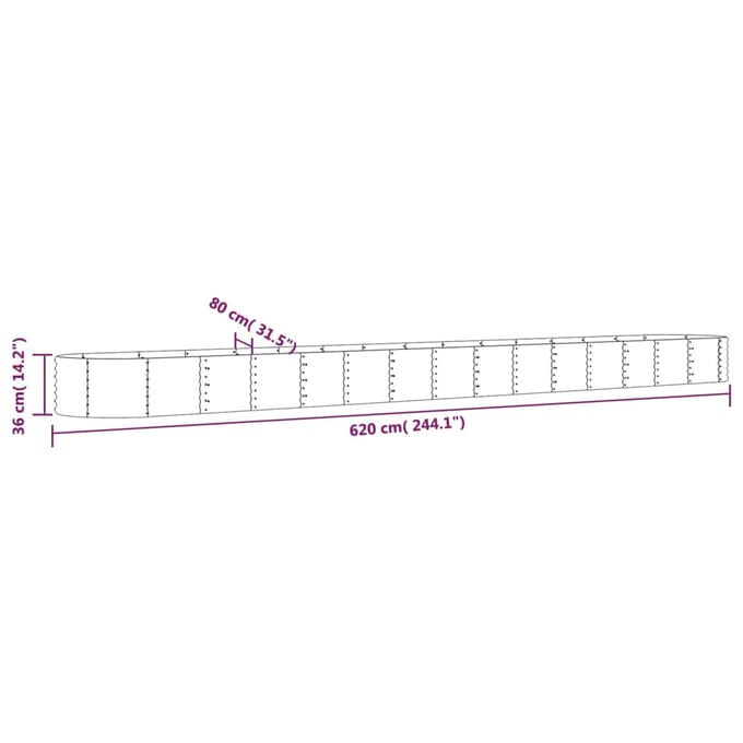 vidaXL - Plantenbak - 620x80x36 - cm - gegalvaniseerd - staal - bruin