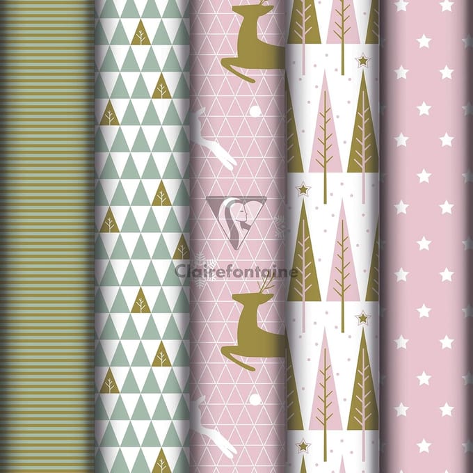 Cadeaupapier 10 rollen 5 m x 0,70 m - 80 g - Kerstmis motief roos goud