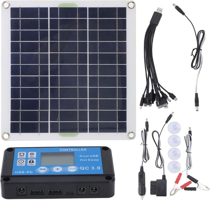 Zonnepaneel Kit - Draagbare Energie - Kamperen Buiten - Efficiënt Snel Laden - 30 cm - Blauw