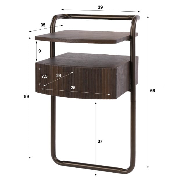 Hoyz Collection - Nachtkastje Bend - Bruin - 35x39x66 cm