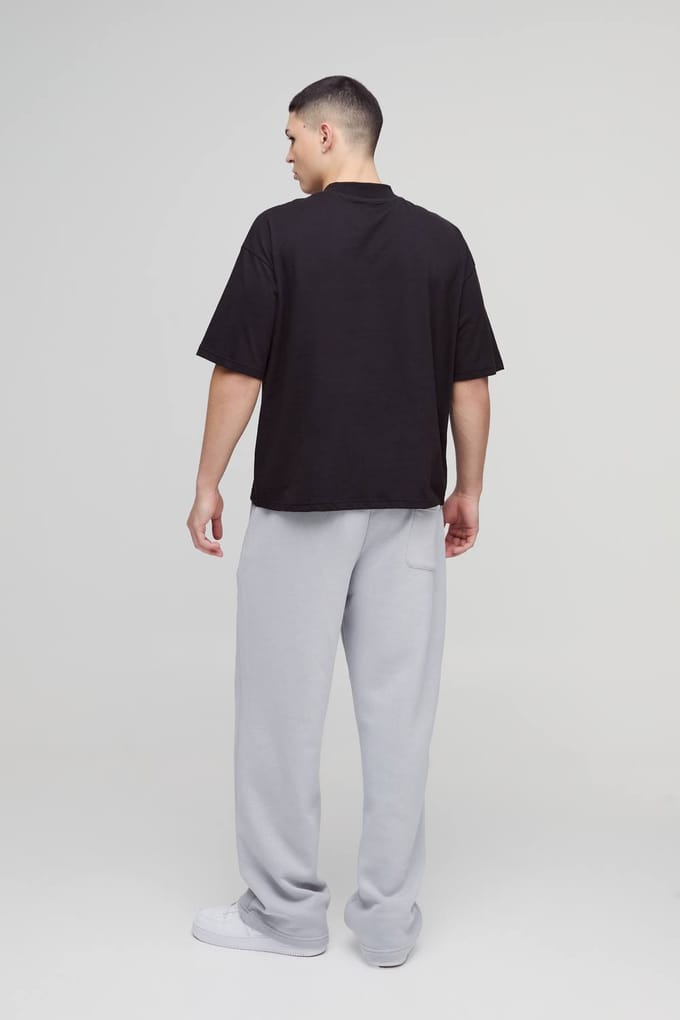 Essential Oversized Boxy Extended Neck T-Shirt | Black | Size Medium