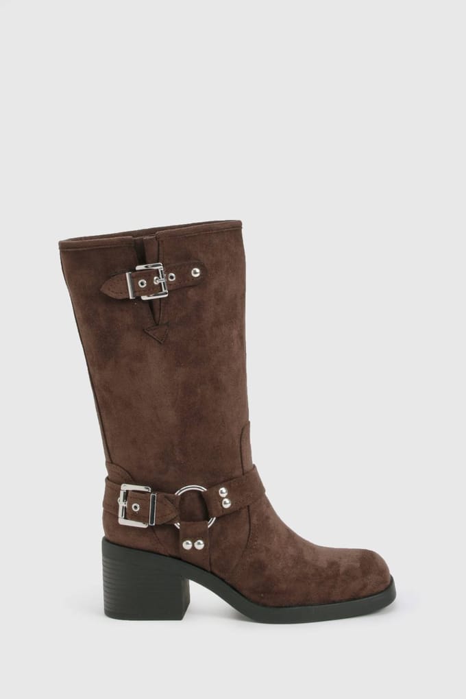 boohoo Dames D-Ring haksende bikerlaarzen | Bruin | Maat: 41