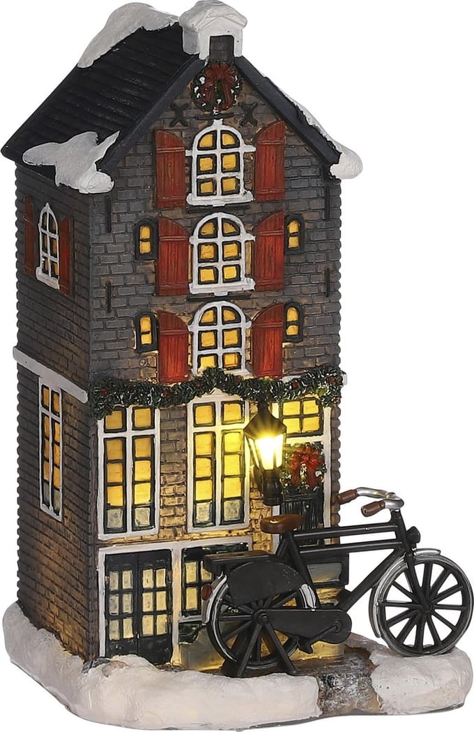 Luville Kerstdorp Miniatuur Grachtenpand - L11 x B9,5 x H18,5 cm