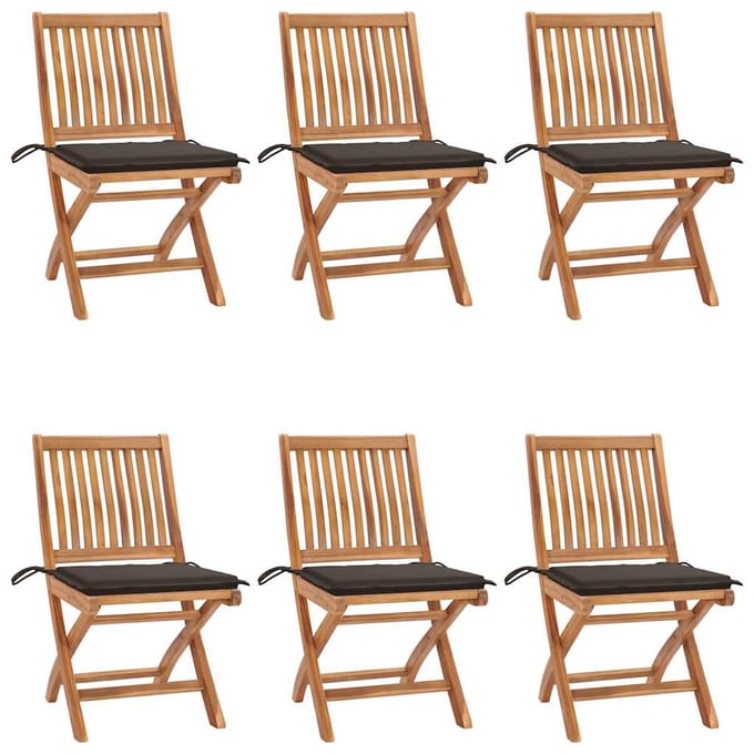 vidaXL - Klapstoelen - met - kussens, - 6 - stuks, - massief - teakhout