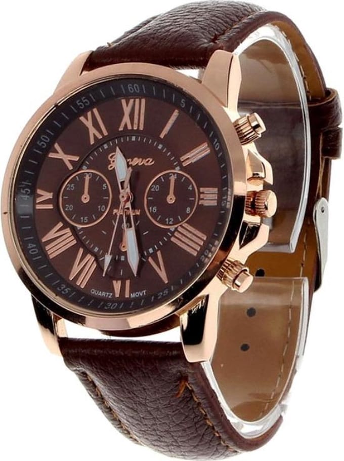 Fako® - Horloge - Geneva - Roman - Metal - Bruin