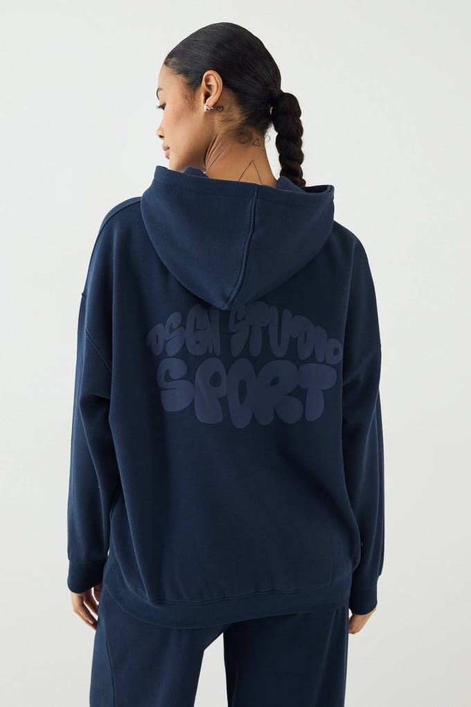 Dames DSGN Studio Sport Bubble Print Oversized Hoodie | Marineblauw | Maat: Small