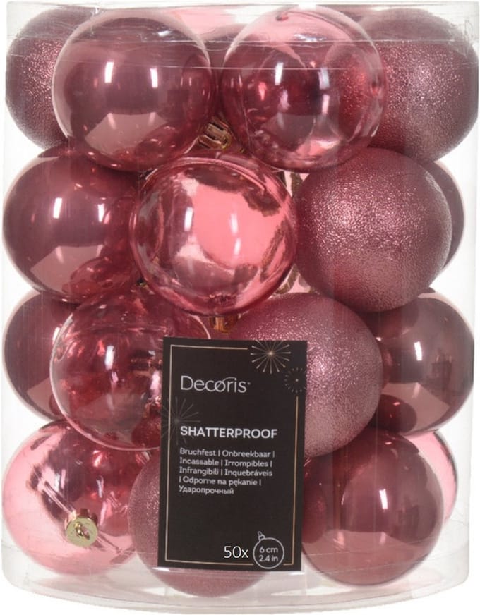 Decoris kerstballen - 50x stuks - 6 cm -kunststof - oudroze
