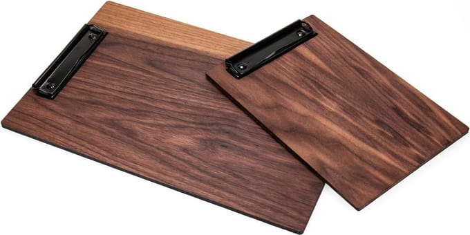Goodline® - A4 Houten Menu Klembord - type: HFK-Walnoot (Geolied) + Zwarte Klem