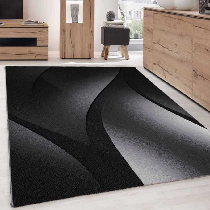 TapisTrend Designer tapijt Zwart-grijs 200x290 cm Modern abstract vloerkleed met optisch golfpatroon