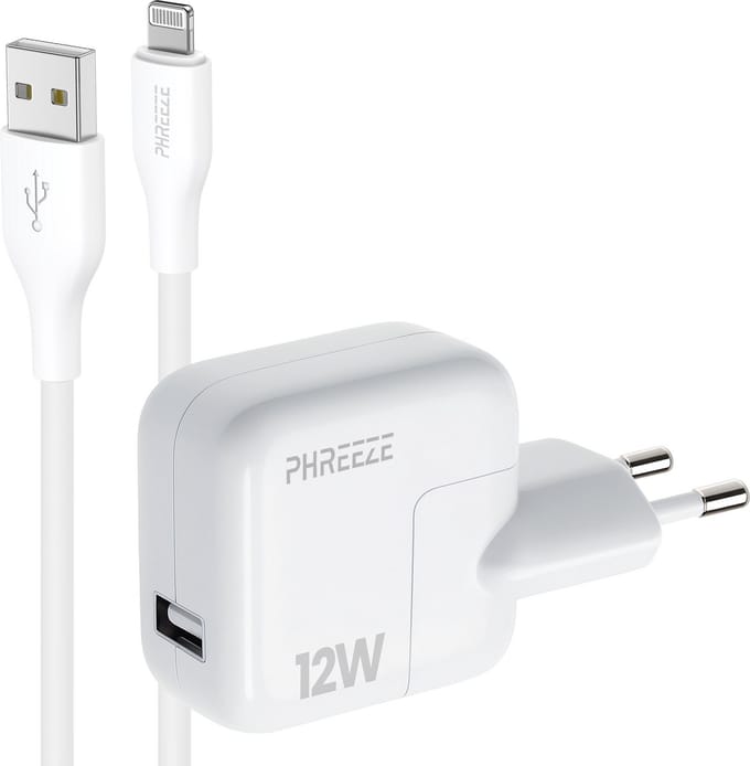 Phreeze usb power adapter 12w geschikt voor iPhone en iPad met usb A naar Lightning kabel - 12 W usb oplader