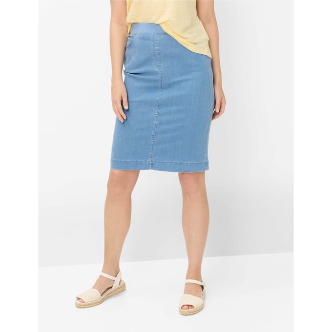 Raphaela by Brax Dames Denimrok  Style PAMINA SKIRT LIGHT BLEACHED, denim lichtblauw, maat 46K