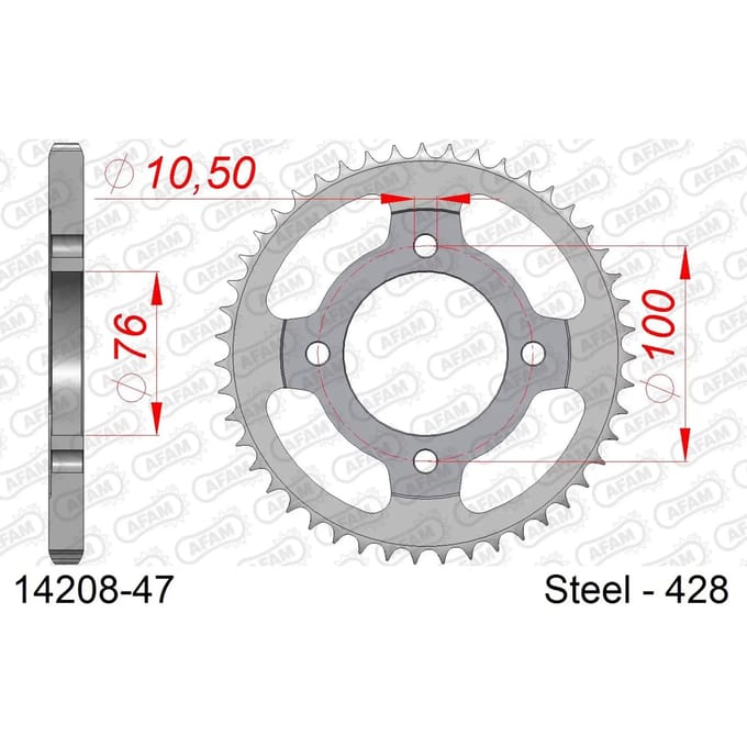 Stalen tandwiel Afam 428 47 dents
