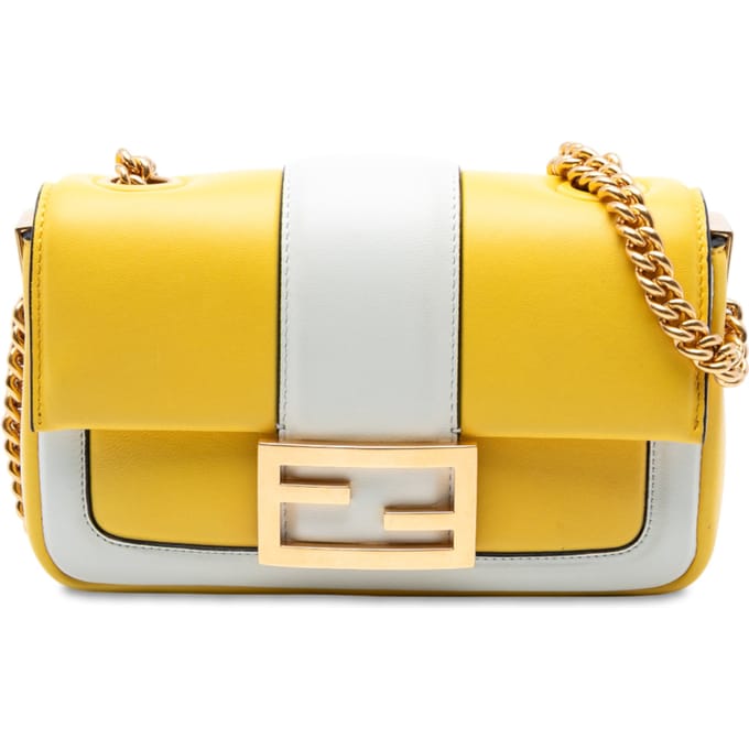 Pre-owned Mini Bicolor Nappa Apolo Chain Baguette Schoudertas