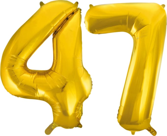 Folieballon 47 jaar Goud 66cm