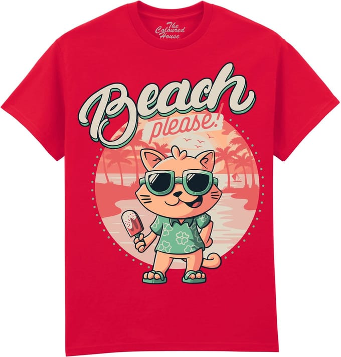 Beach Please - Cat The Coloured House T-shirt S