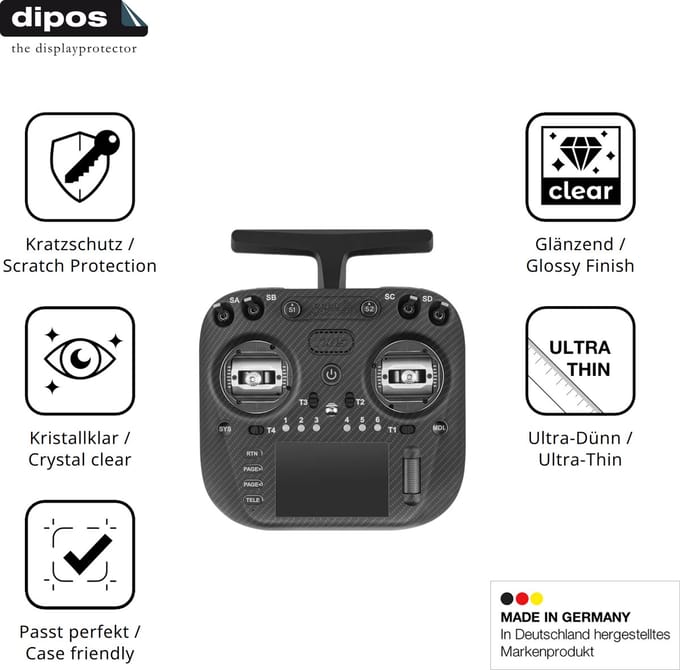 dipos – 2x Beschermfolie geschikt voor Radiomaster TX15 Max | Krasbestendige & heldere Screenprotector Ultra-Thin