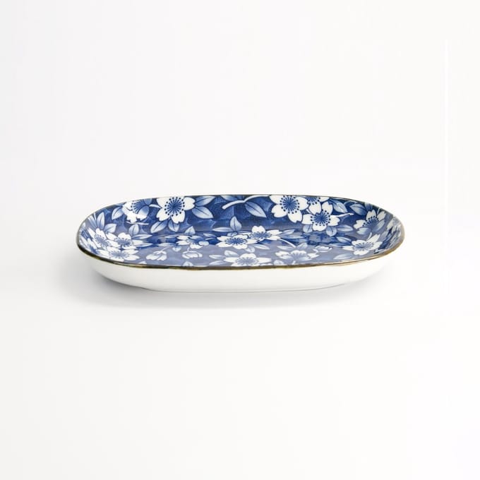 Tokyo Design Studio – Tokyo Blue Sakura - Ovaalbord – Sushi Servies - 18,7x13cm