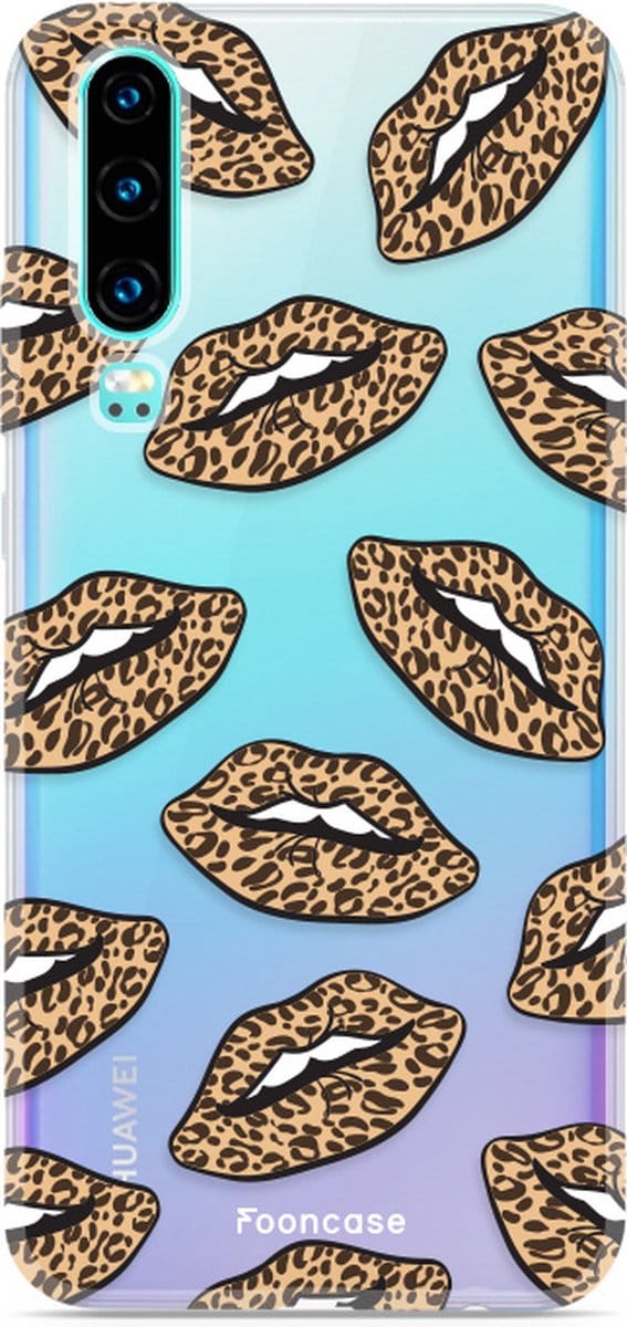 Fooncase Hoesje Geschikt voor Huawei P30 - Shockproof Case - Back Cover / Soft Case - Rebell Leopard Lips (leopard lippen)