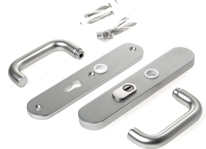 Veiligheidsgarnituur, D4E, alum., afgerond, kruk/kruk, met kerntrekbeveiliging, PC55, deurdikte 40-54mm