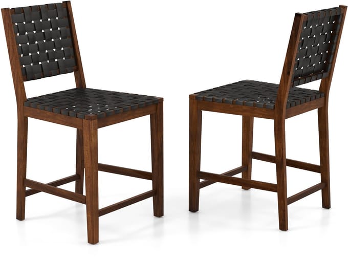 COSTWAY Eetkamerstoel, acacia, bruin + zwart, 52 x 58,5 x 101 cm