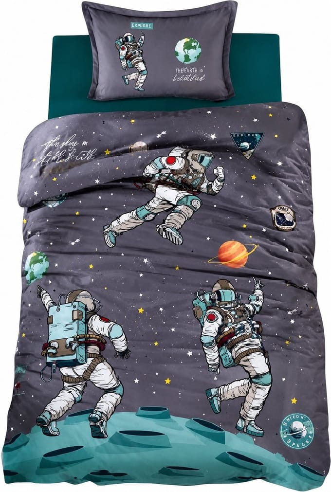 Decoware Kinderdekbedovertrek Space 140x220 cm - Katoen - Eenpersoons - Ruimte Thema - Met Kussensloop