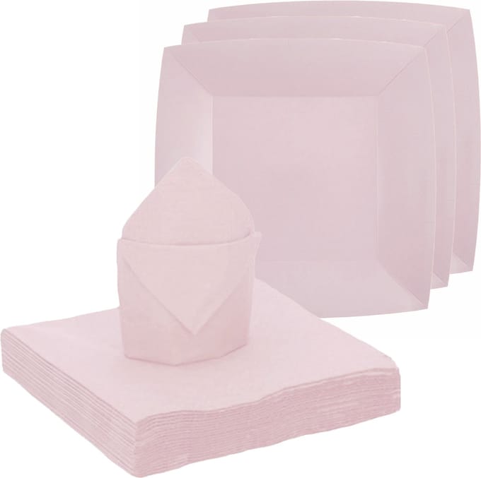 Santex feest/verjaardag servies set - 10x gebaksbordjes/20x servetten - lichtroze - karton