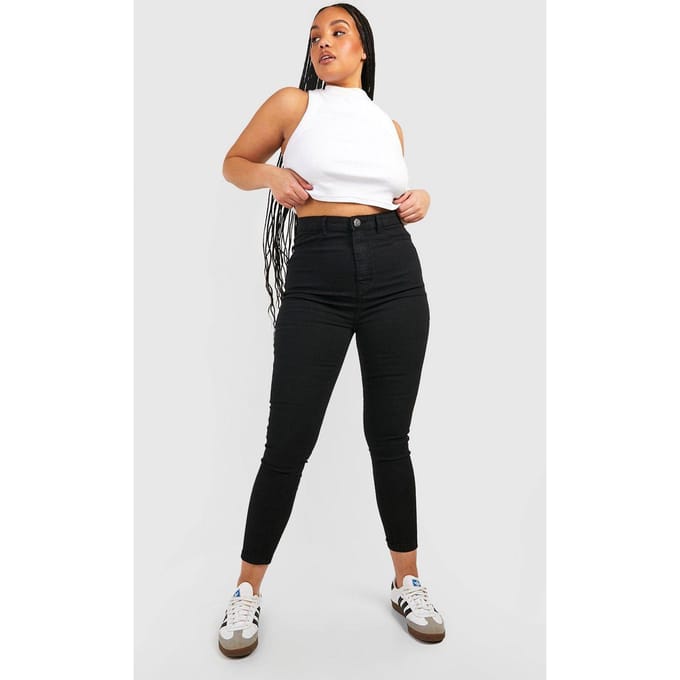 boohoo Dames Plus Hoge Taille Jeggings | Zwart | Maat: 52