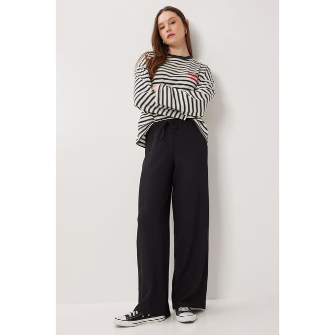 Hoge Taille Geweven Wijde Broek