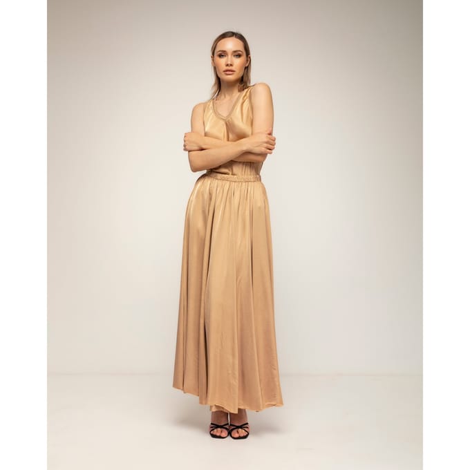 Lange uitlopende rok met elastische taille
