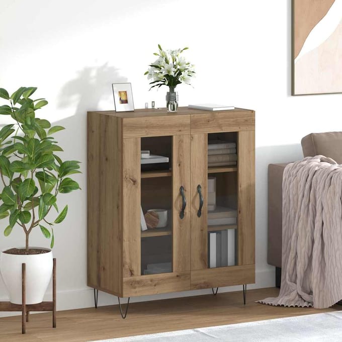 vidaXL - Dressoir - Artisan - Eiken - 69,5 - x - 34 - x - 90 - cm - Bewerkt - hout