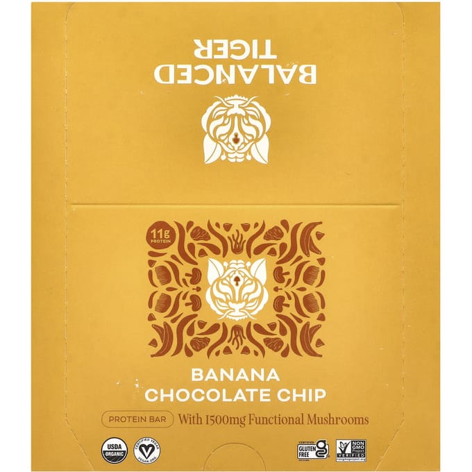 Balanced Tiger, Eiwitreep, Banaan Chocolade Chip, 12 repen, 44 g (1,55 oz) elk