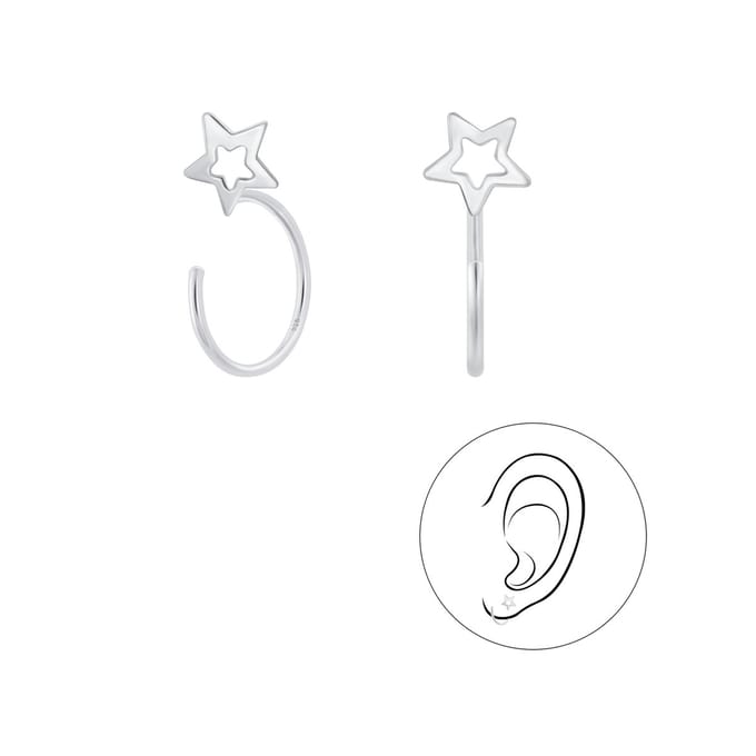 Joy|S - Zilveren ster oorbellen -  ear huggers