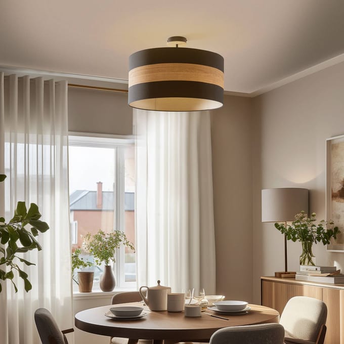 Eko-Light Terra plafondlamp van hout en textiel, zwart