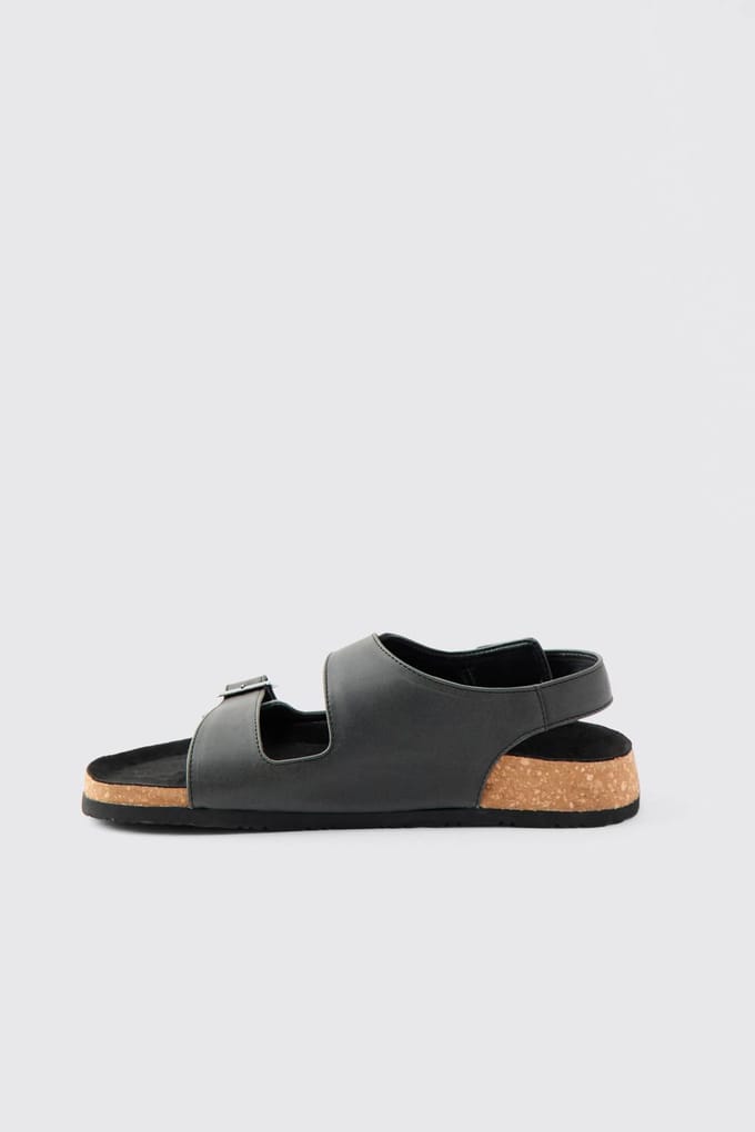 Double Strap Buckle Sandal | Black | Size 43