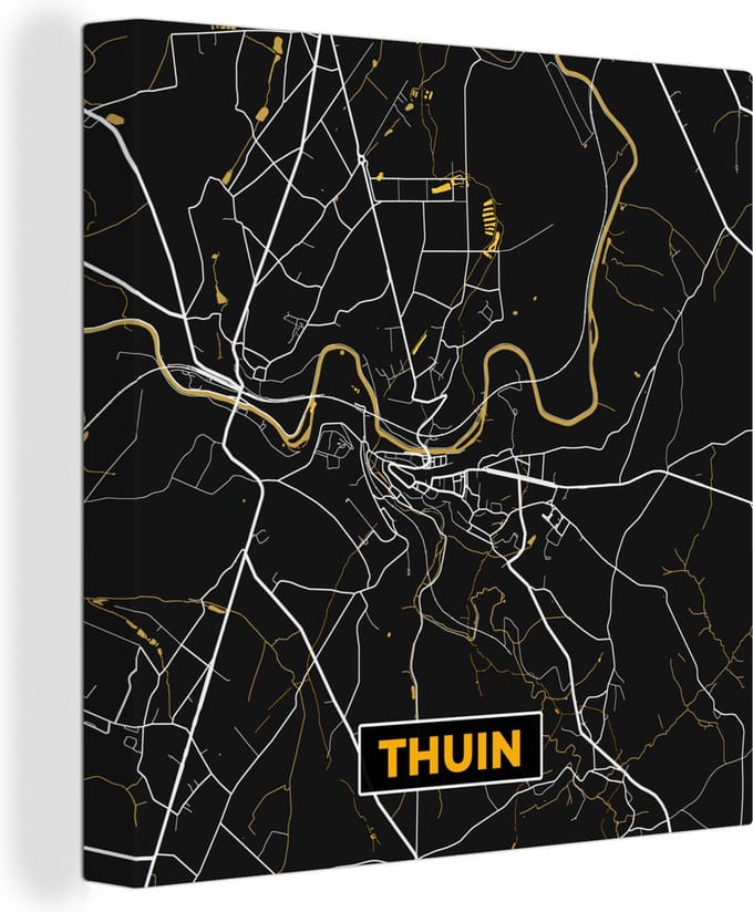 Canvas Schilderij Stadskaart - Thuin - Goud - Kaart - Plattegrond - 90x90 cm - Wanddecoratie