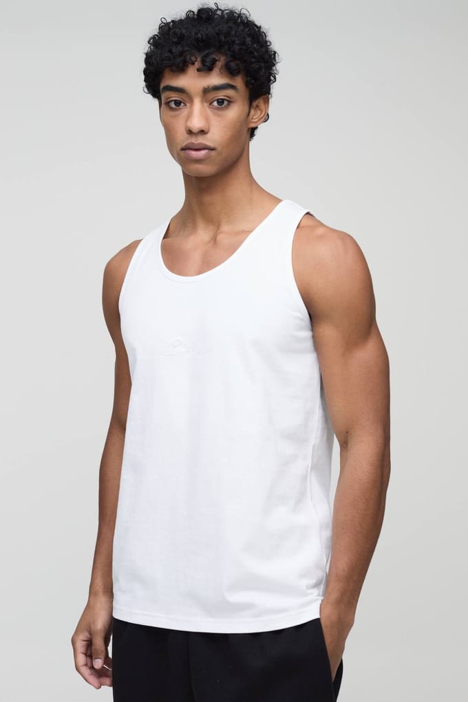 Regular Fit BM Signature Embroidered Essential Vest | White | Size Medium