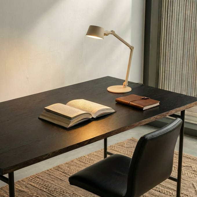 Lucande - bureaulamp - 1licht - metaal - H: 93.5 cm - E27 - beige