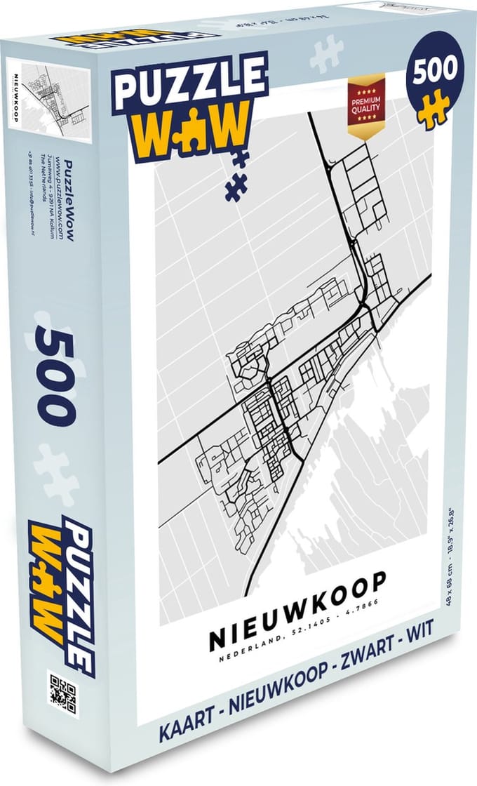 Puzzel Kaart - Nieuwkoop - Zwart - Wit - Legpuzzel - Puzzel 500 stukjes