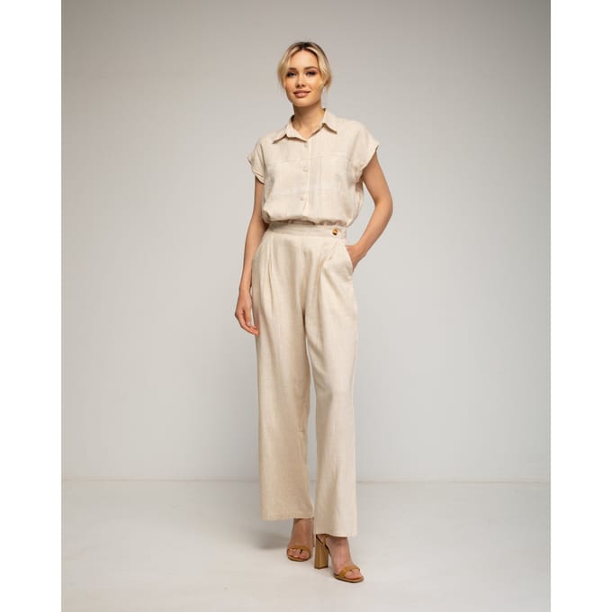 Rechte broek met gerimpelde tailleband