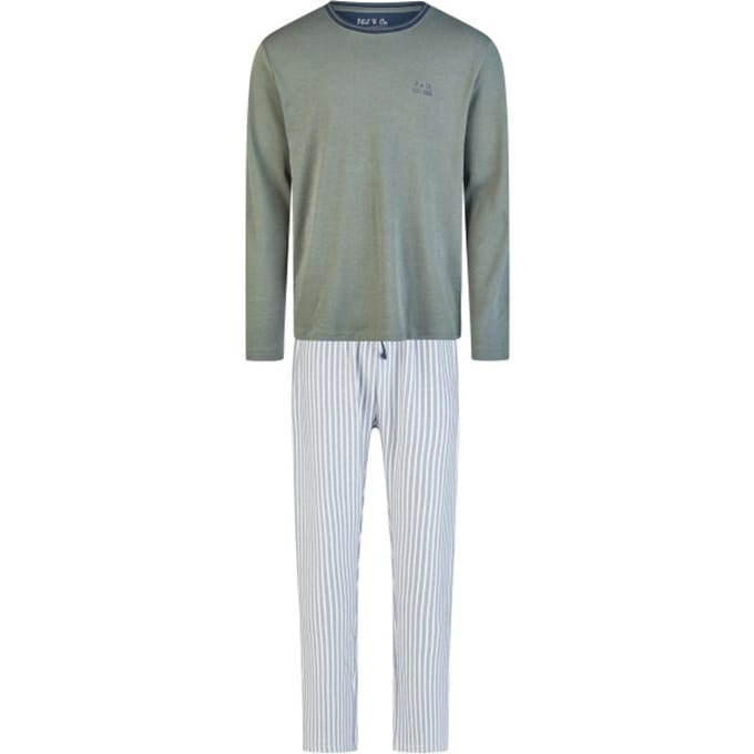 Phil & Co Heren Winter Pyjama Set Lang Interlock Groen/Grijs - Maat L