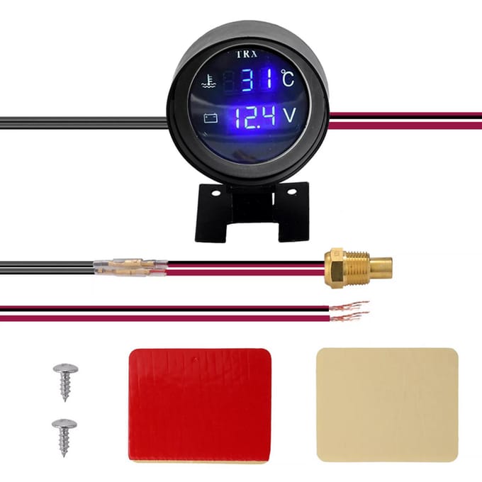 2 in 1 LED's Digitale Auto Vrachtwagen Watertemperatuurmeter Temperatuursensor Temperatura Moto + Voltmeter Volt zwart