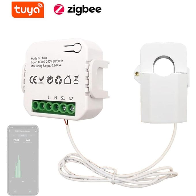 Tuya ZigBee Enkele Fase Klem 80A Energiemeter Mobiele Telefoon APP Regelstroomtransformator veelkleurig