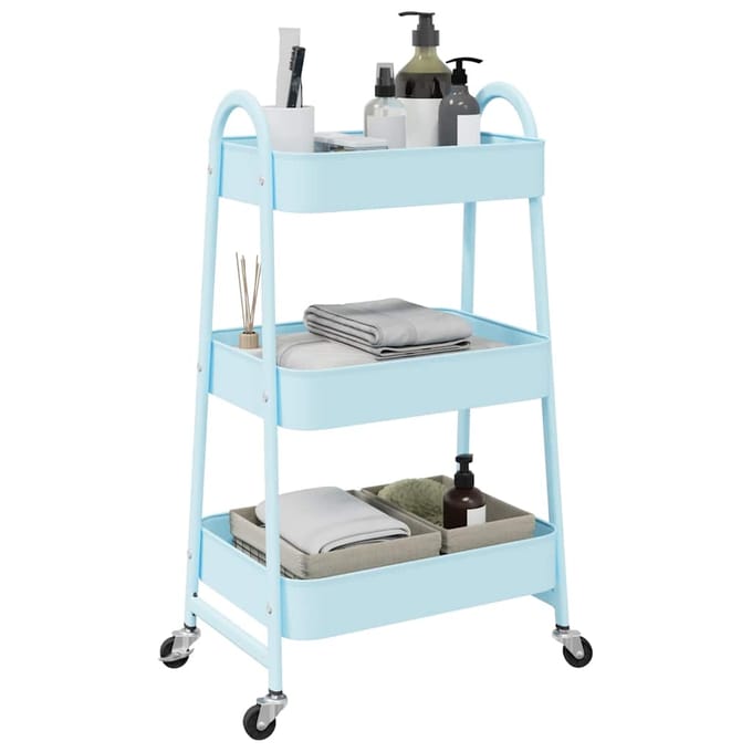 vidaXL - Opbergtrolley - 3-laags - 42x41,5x77 - cm - staal - blauw