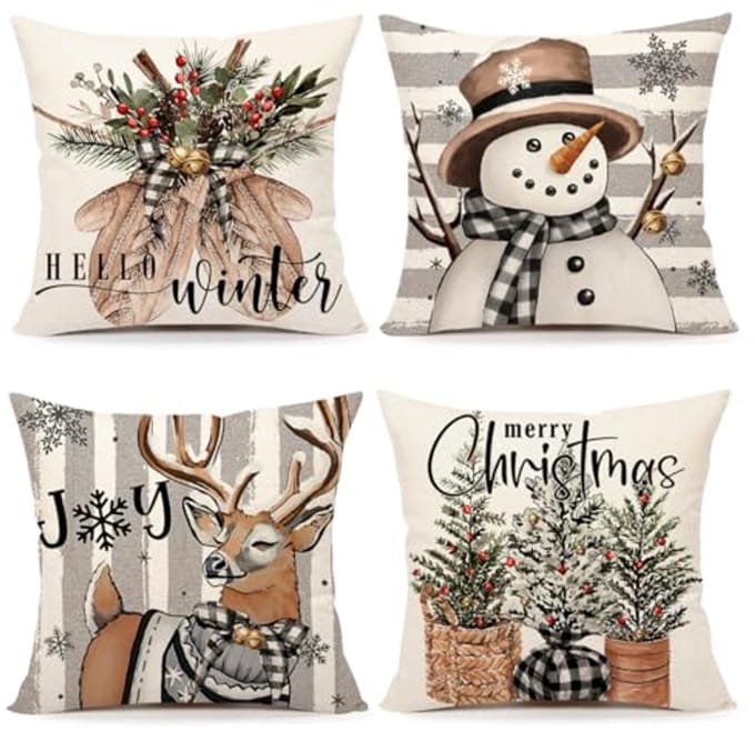 Kerst Kussenslopen 18x18 Set van 4 voor Winterse Decoratie