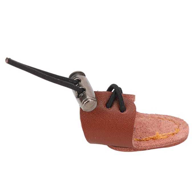 Boogschieten Vingerbeschermer Koeienhuid Mini Verstelbaar Elastisch Vingerlipje voor 20 tot 50lb Boog bruin