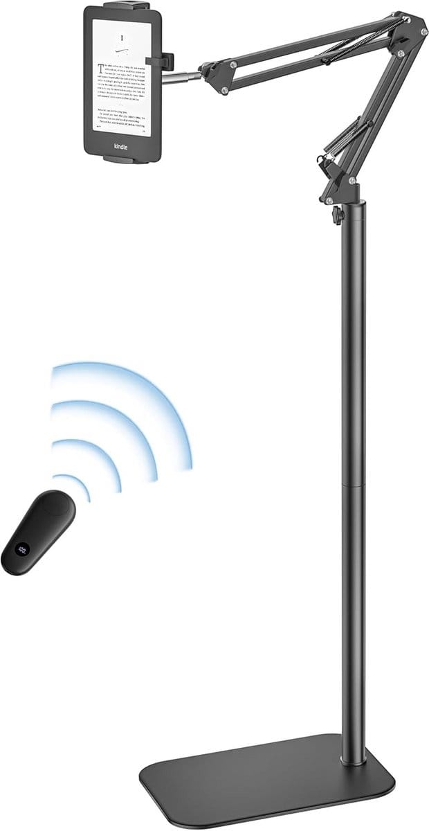 Tablet Vloerstandaard - E-reader Houder - Comfortabel Lezen - Met Pagina-omdraaier - 75-140 cm - Zwart
