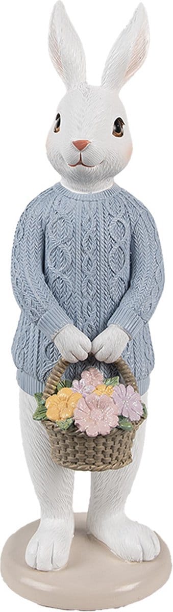 Clayre & Eef Decoratie Beeld Konijn 24 cm Wit Blauw Kunststof