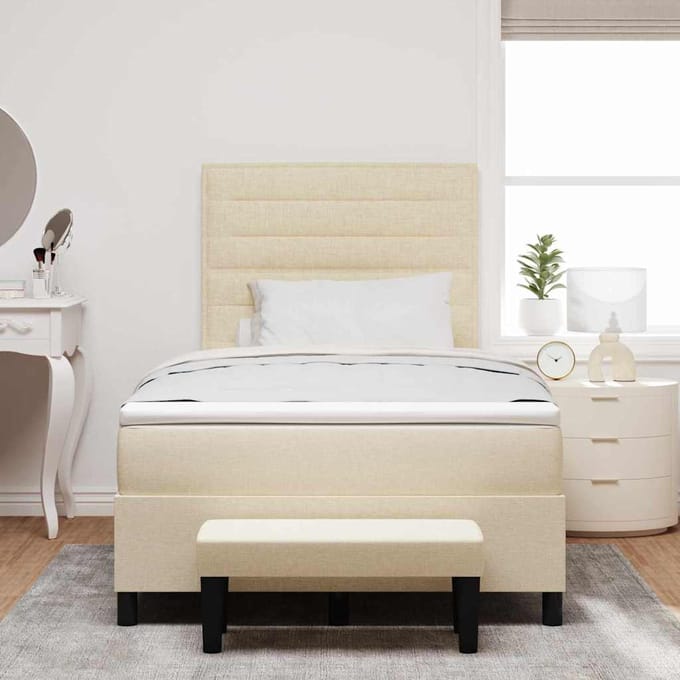 vidaXL - Boxspring - bed - met - hoofdeinde - Crème - 120 - x - 190 - cm - Stof