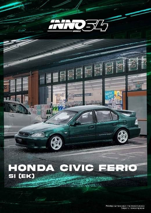 Inno Models Schaal Honda Civic Ferio Si Groen Afgewerkt Product 1/64 (EK) (EKS-GROEN) gray