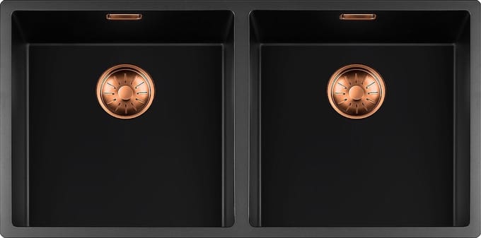 Lorreine Black Quartz Series spoelbak 40+4040cm Plug Copper 4040BQ-FU-Copper